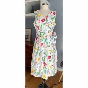 Vintage 60s db Boutique Sz M Dress Sleeveless Floral Wrap Cottagecore Pockets
